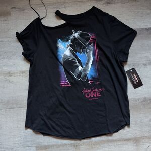 Michael Jackson ONE Black Lace-Up Cold Shoulder Tee L Cirque du Soleil NWT